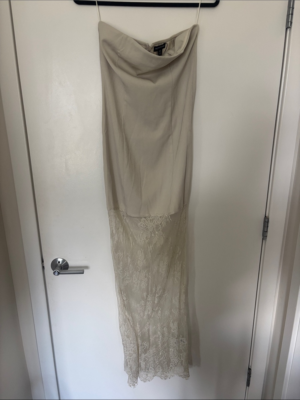 PrettyLittleThing Cream Lace-Trim Midi Dress